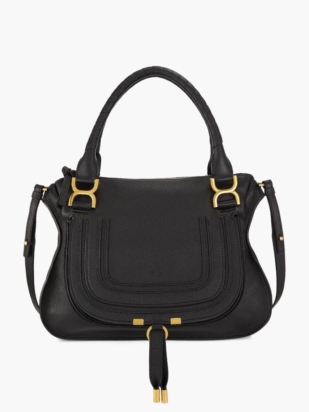 Chloé Black Leather Marcie Medium Satchel comes with strap and dust bag